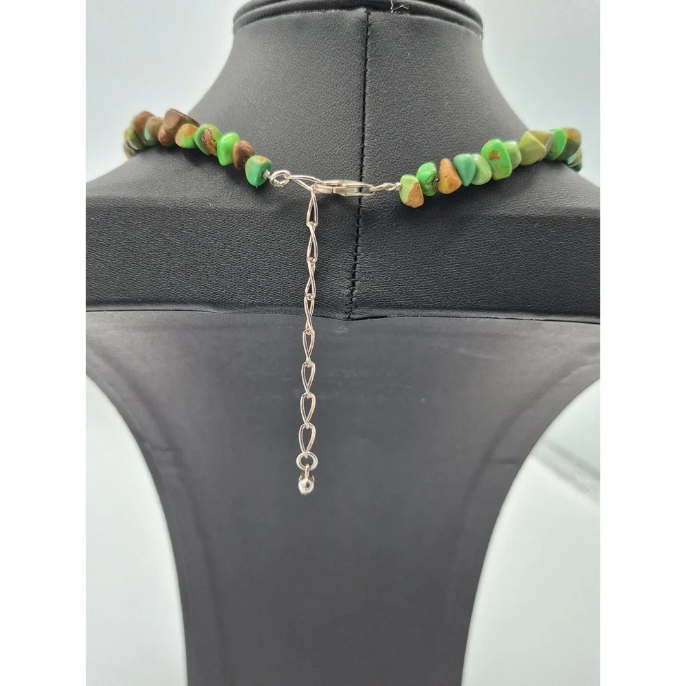 Turquoise Chip Necklace Green Sterling Silver 925 Adjustable Boho Southwestern
